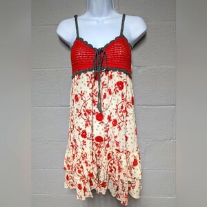 Anthropologie Hazel Crochet Babydoll Dress Size M Tiered Embroidered Cottagecore